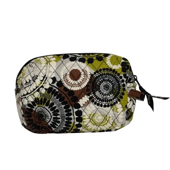 Vera Bradley Cocoa Moss Medium Cosmetic Makeup Bag Medallion Green White Brown - Picture 3 of 11